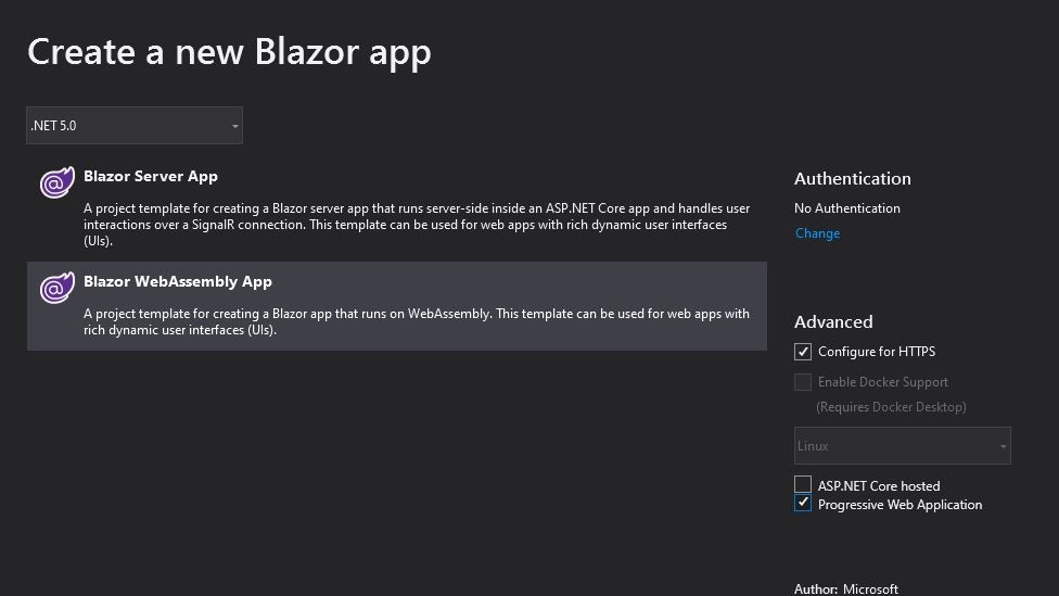 Select Blazor Application Type