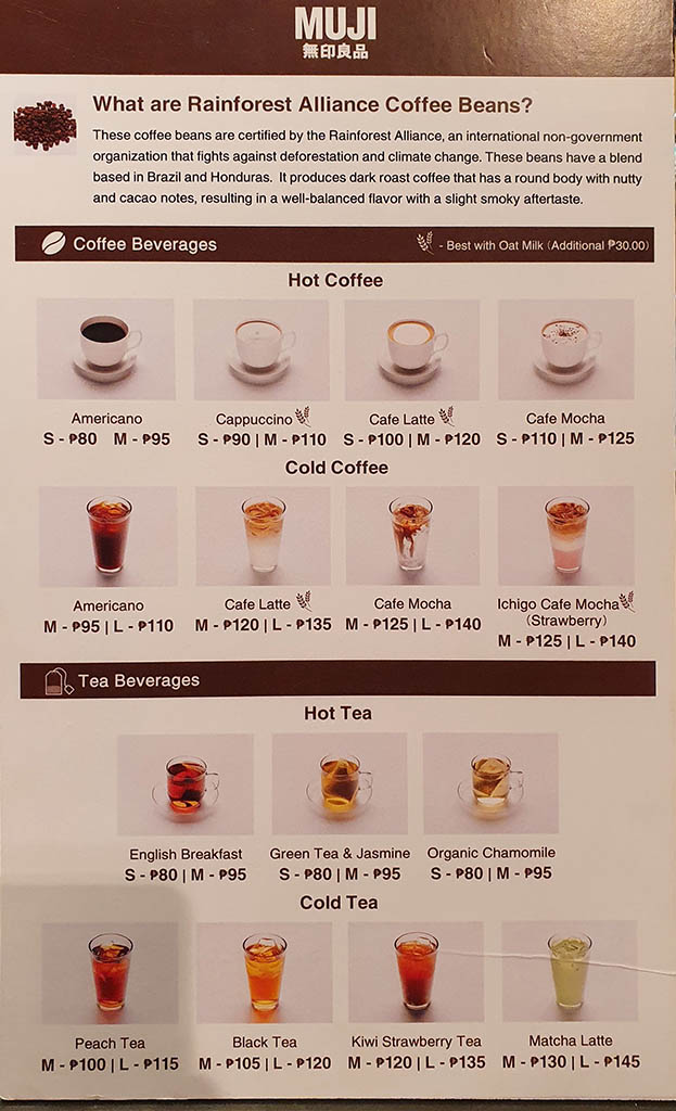  Muji Cafe Ph - coffee and tea menu