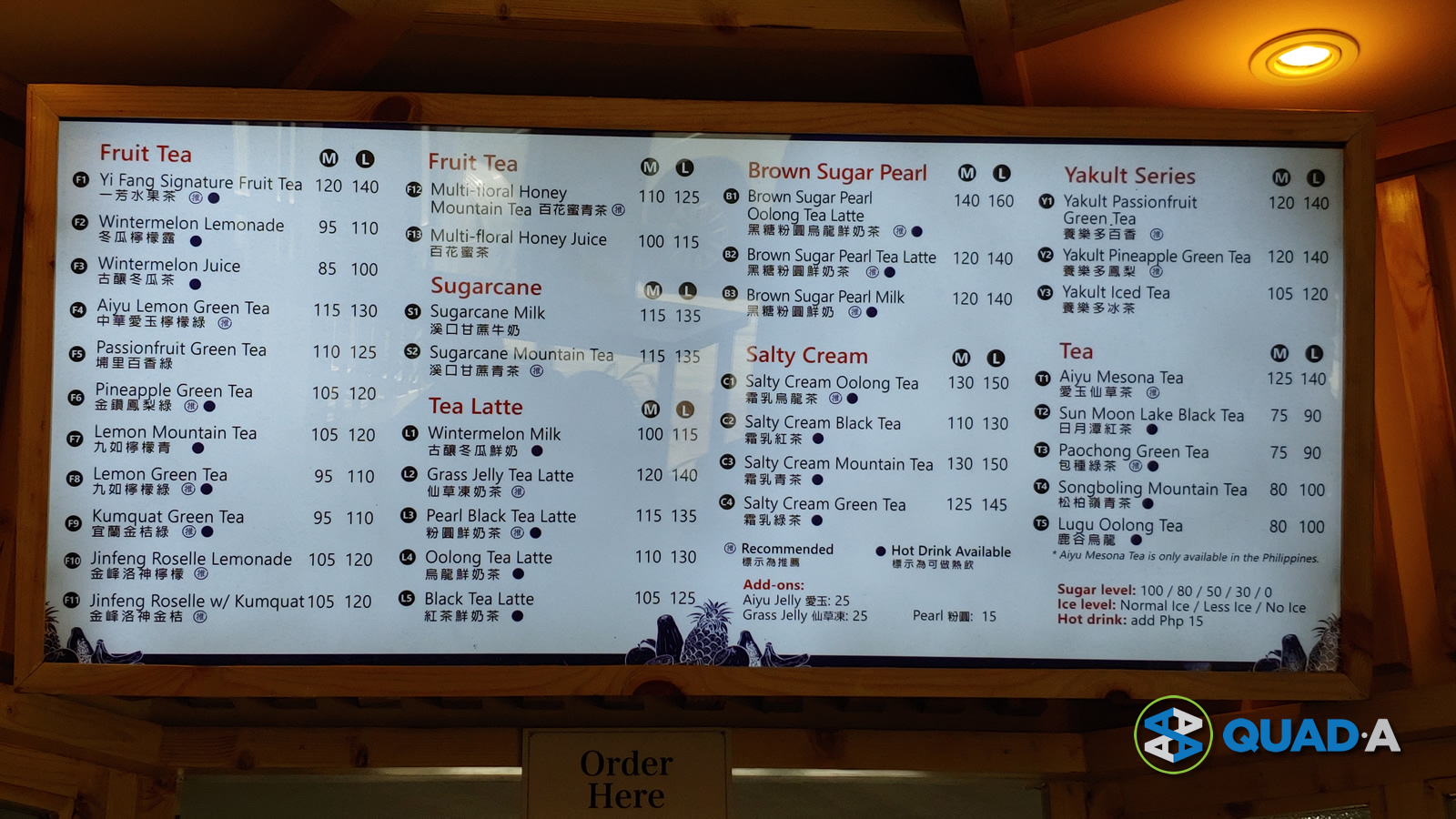 Yi Fang Menu Board at Banawe, Quezon City